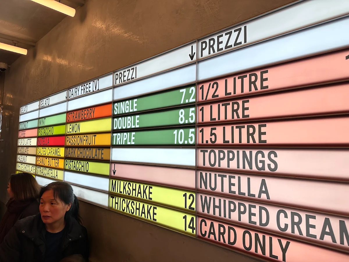 Menu, Piccolina Gelateria