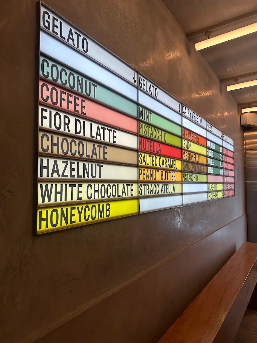 Menu, Piccolina Gelateria