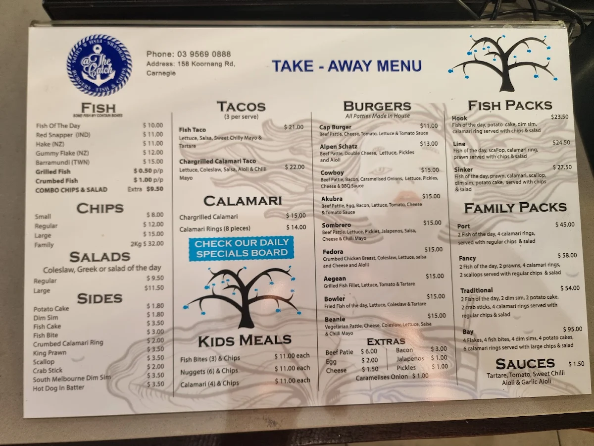 Menu, @ The Catch Carnegie