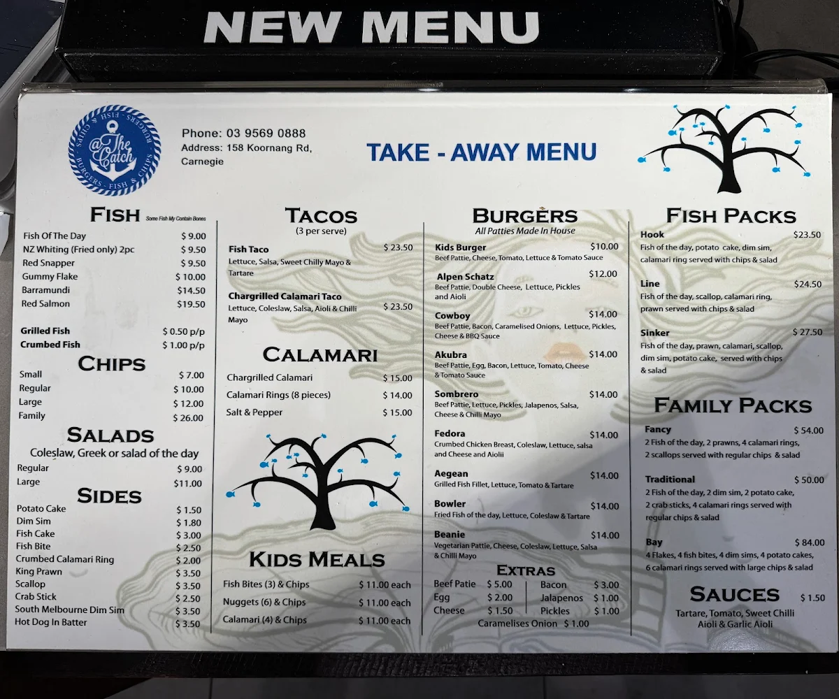 Menu, @ The Catch Carnegie
