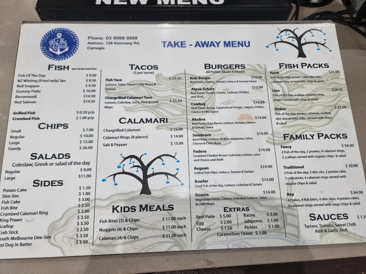 Menu, @ The Catch Carnegie