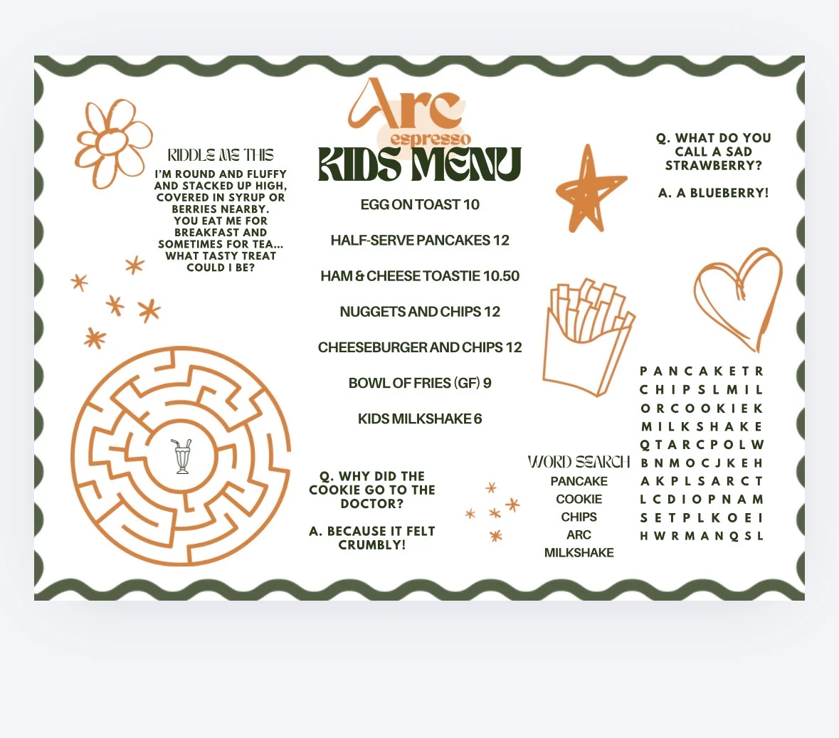 Menu, Arc Espresso