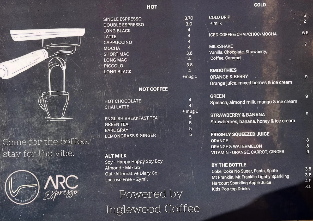 Menu, Arc Espresso