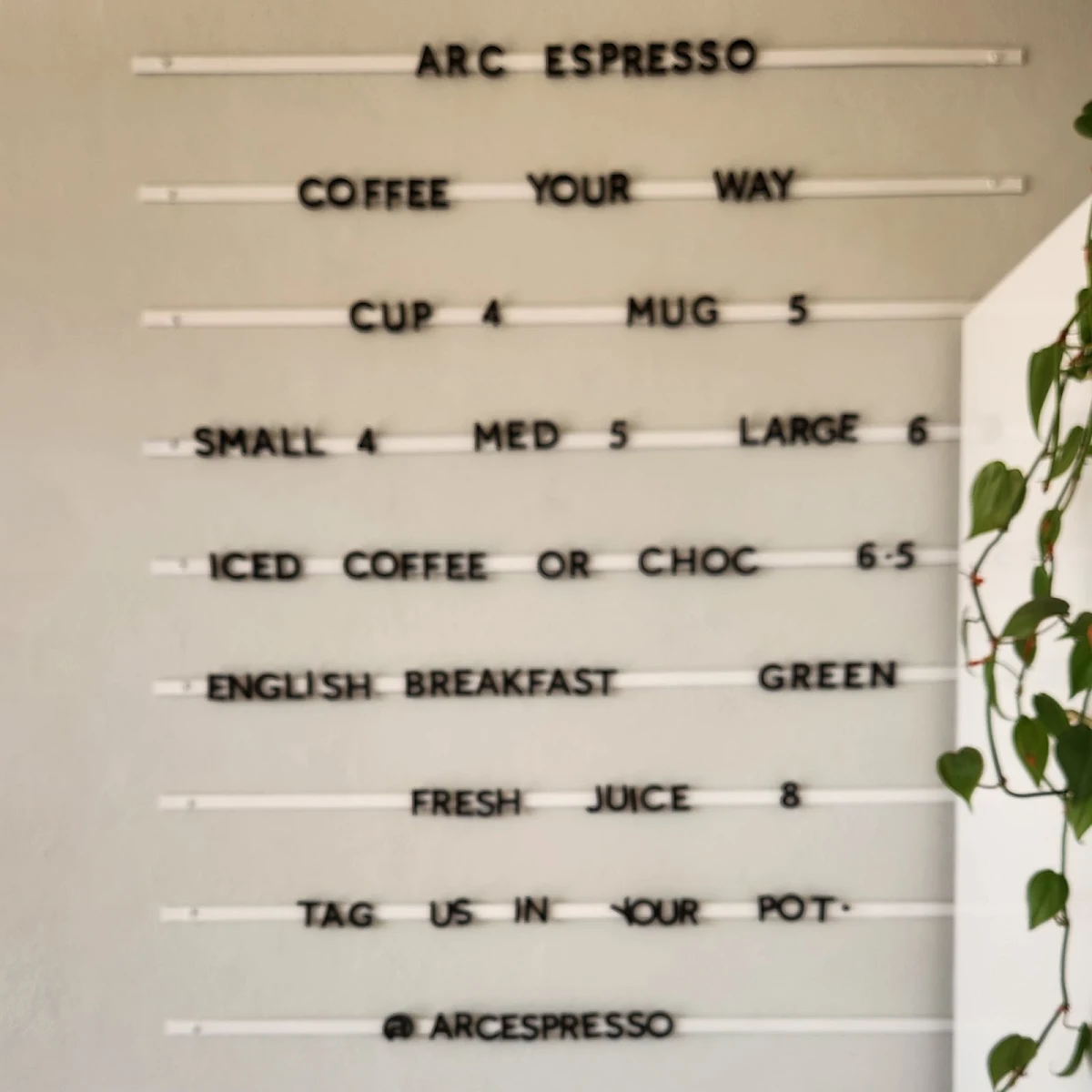 Menu, Arc Espresso