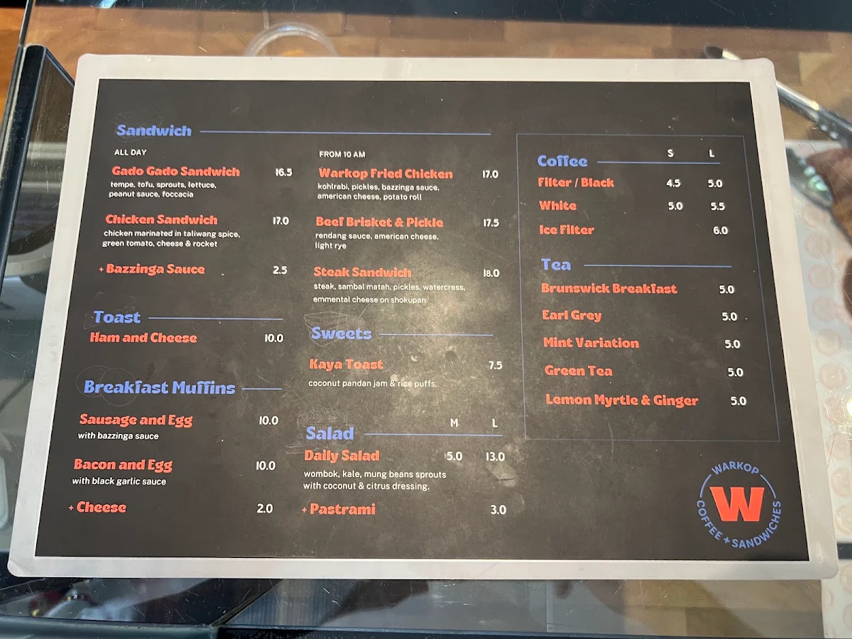 Menu, Warkop Richmond - Coffee & Sandwich