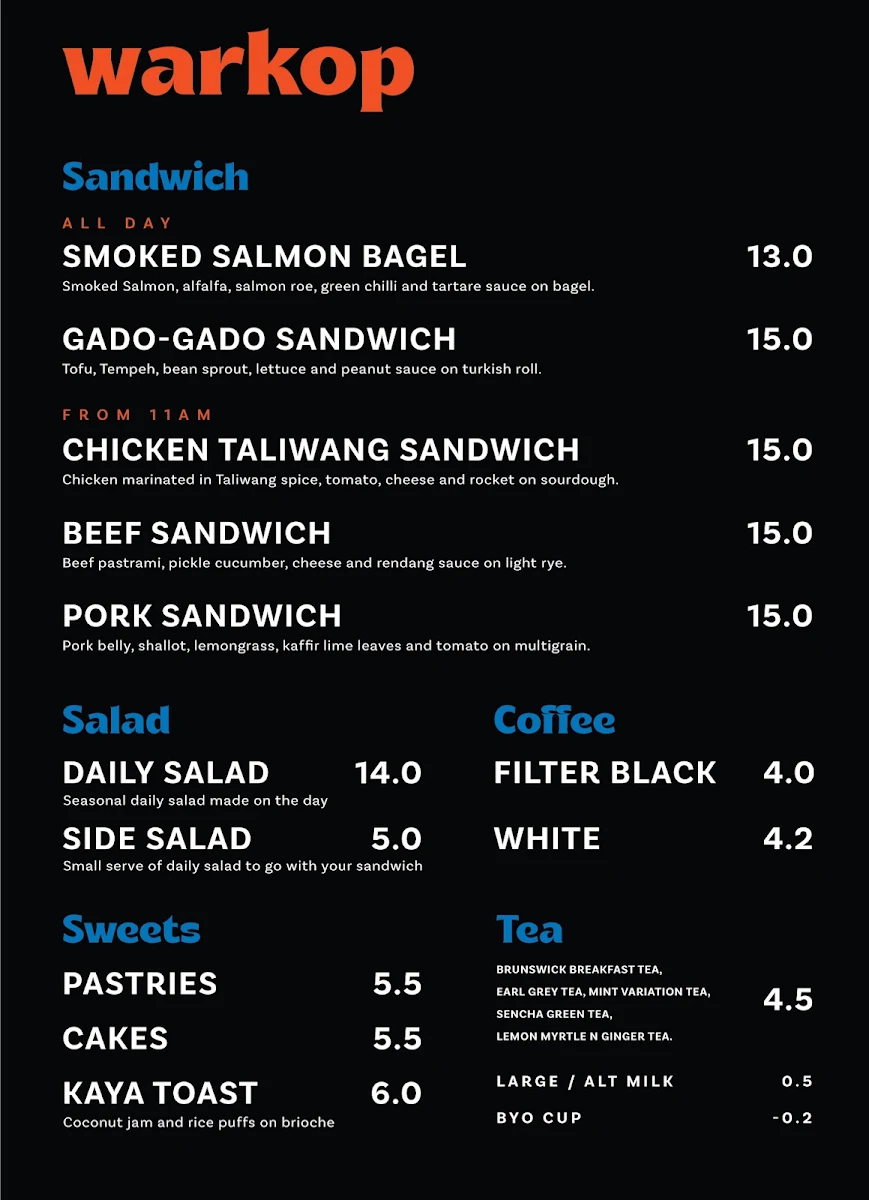 Menu, Warkop Richmond - Coffee & Sandwich