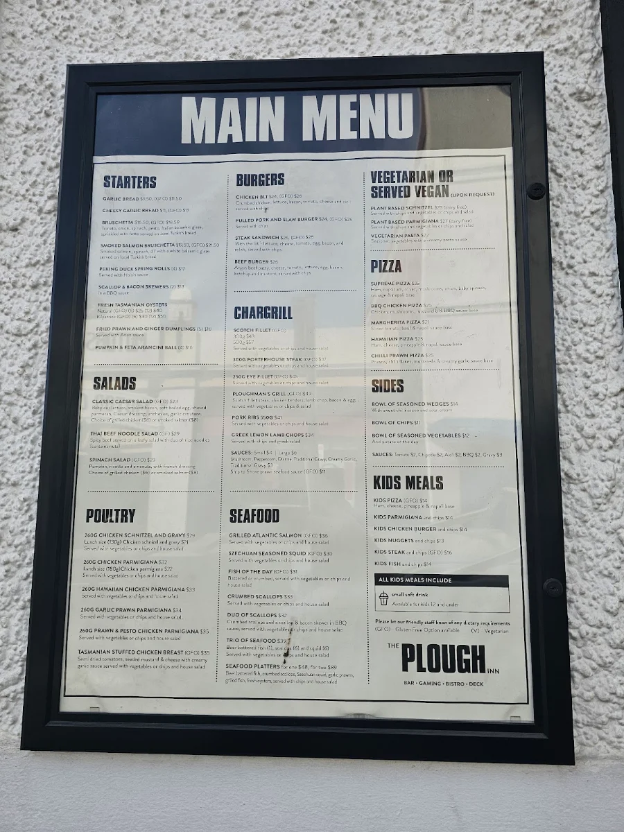Menu, The Plough Inn Launceston