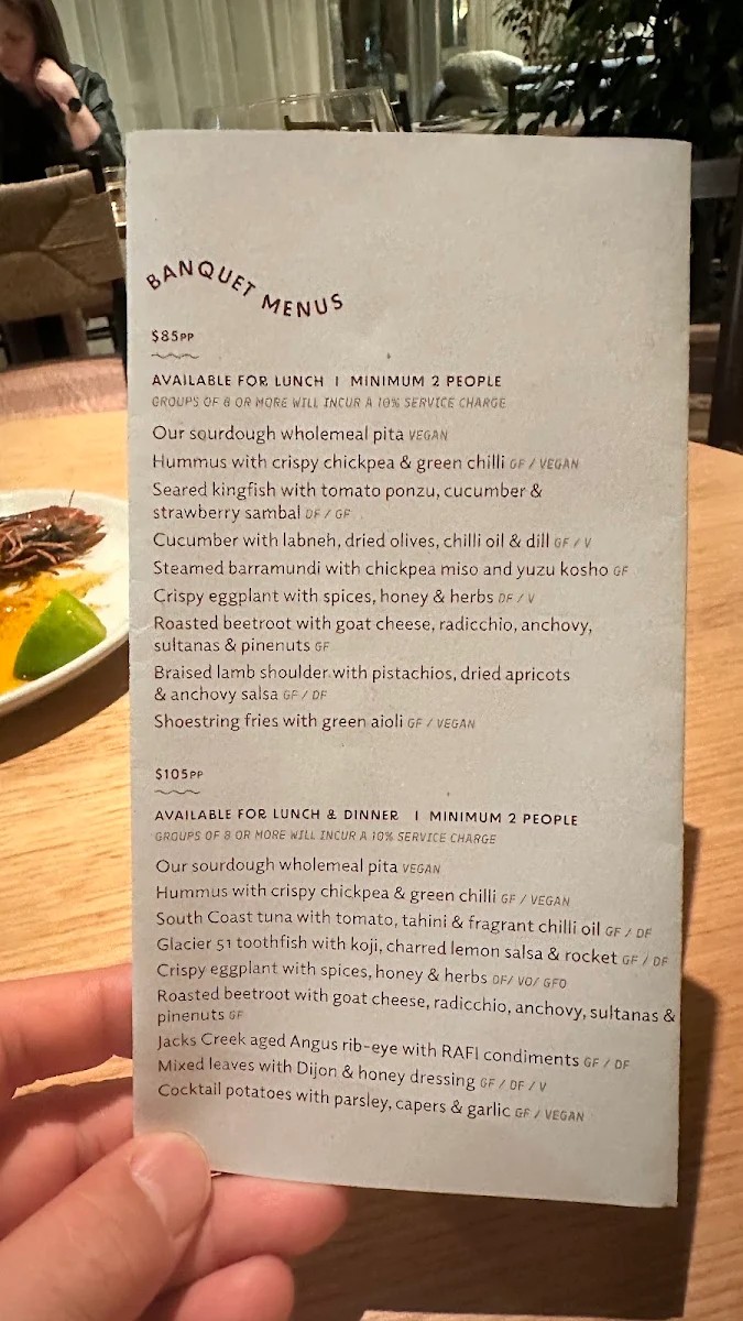 Menu, RAFI North Sydney