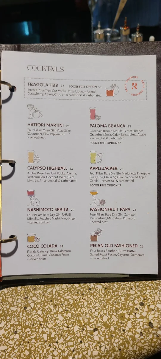 Menu, RAFI North Sydney
