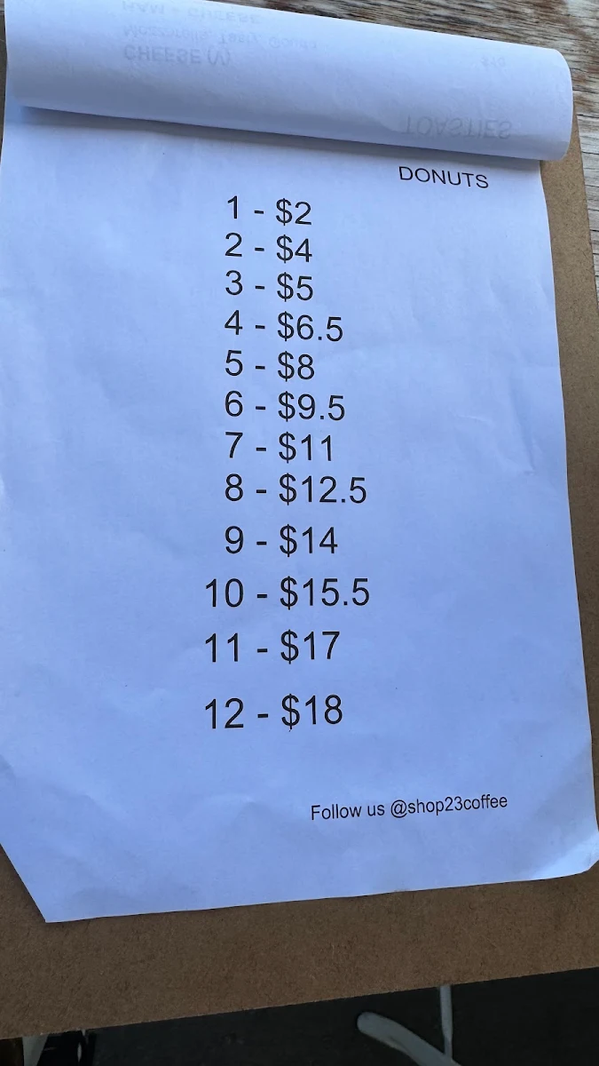Menu, Shop 23