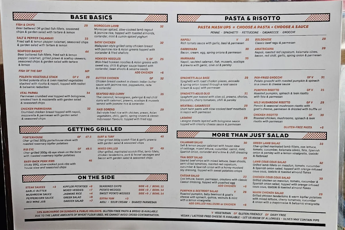 Menu, BASE Plenty Valley