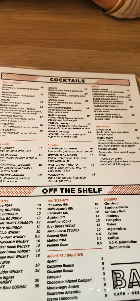 Menu, BASE Plenty Valley