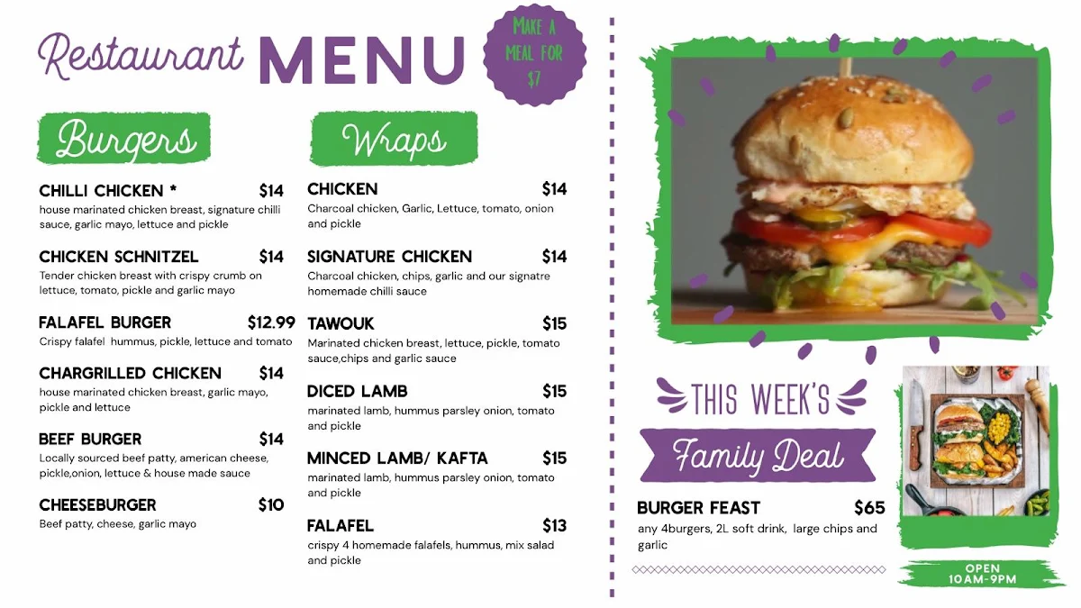 Menu, Tango charcoal chicken