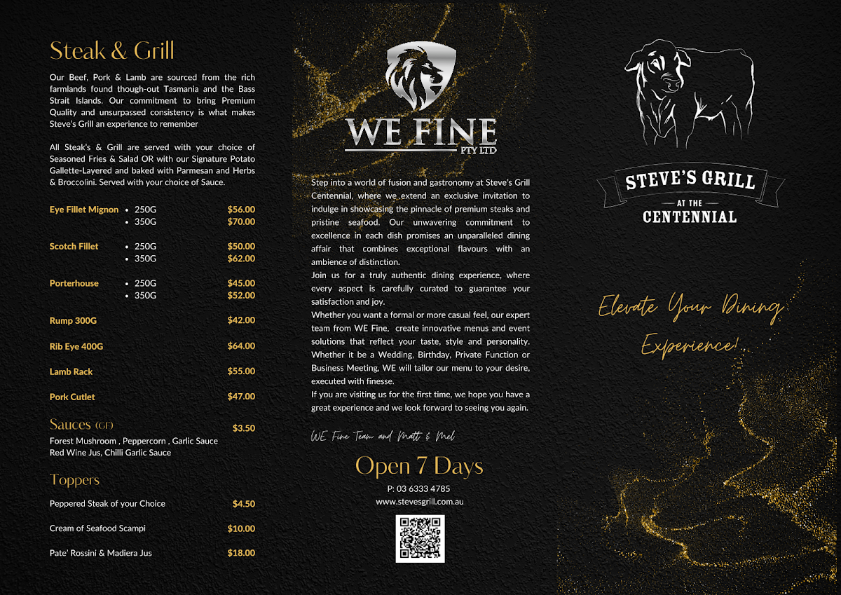 Menu, Steve's Grill @ the Centennial