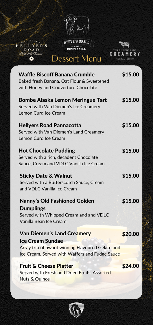 Menu, Steve's Grill @ the Centennial
