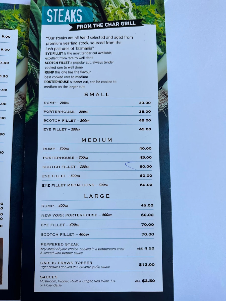 Menu, Steve's Grill @ the Centennial