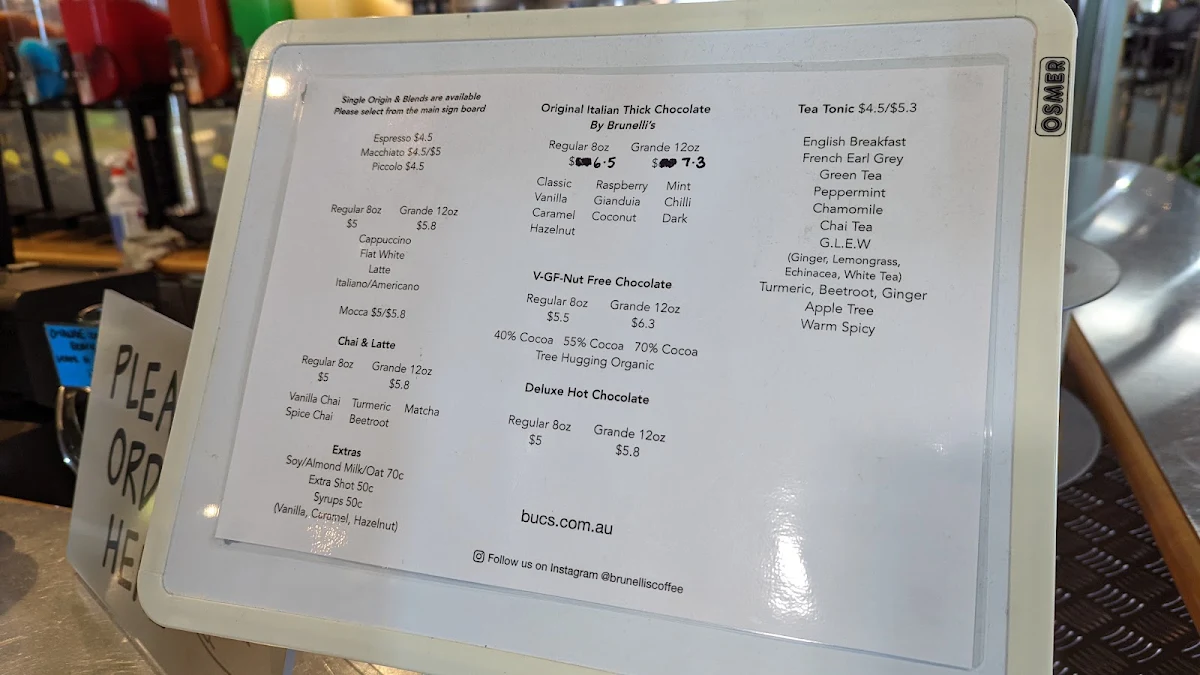 Menu, Brunelli's Cafe