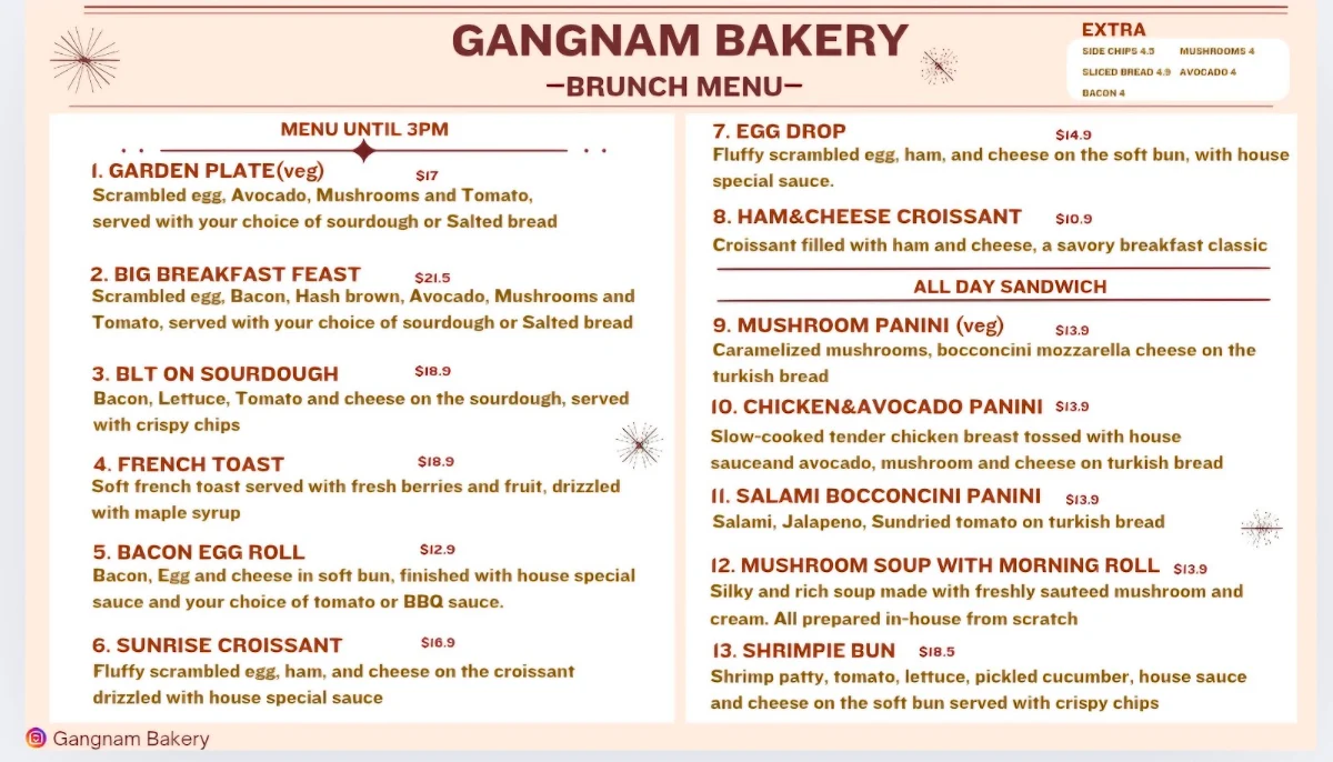 Menu, Gangnam bakery