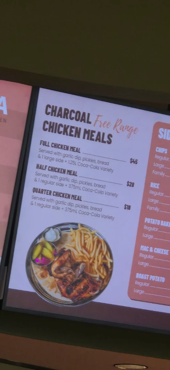 Menu, Teta charcoal chicken