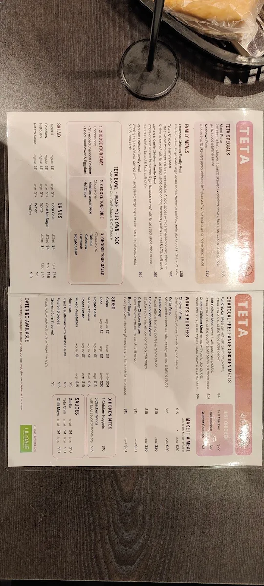 Menu, Teta charcoal chicken