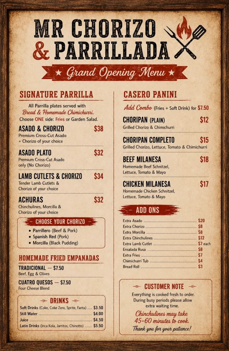 Menu, Mr Chorizo & Parrillada