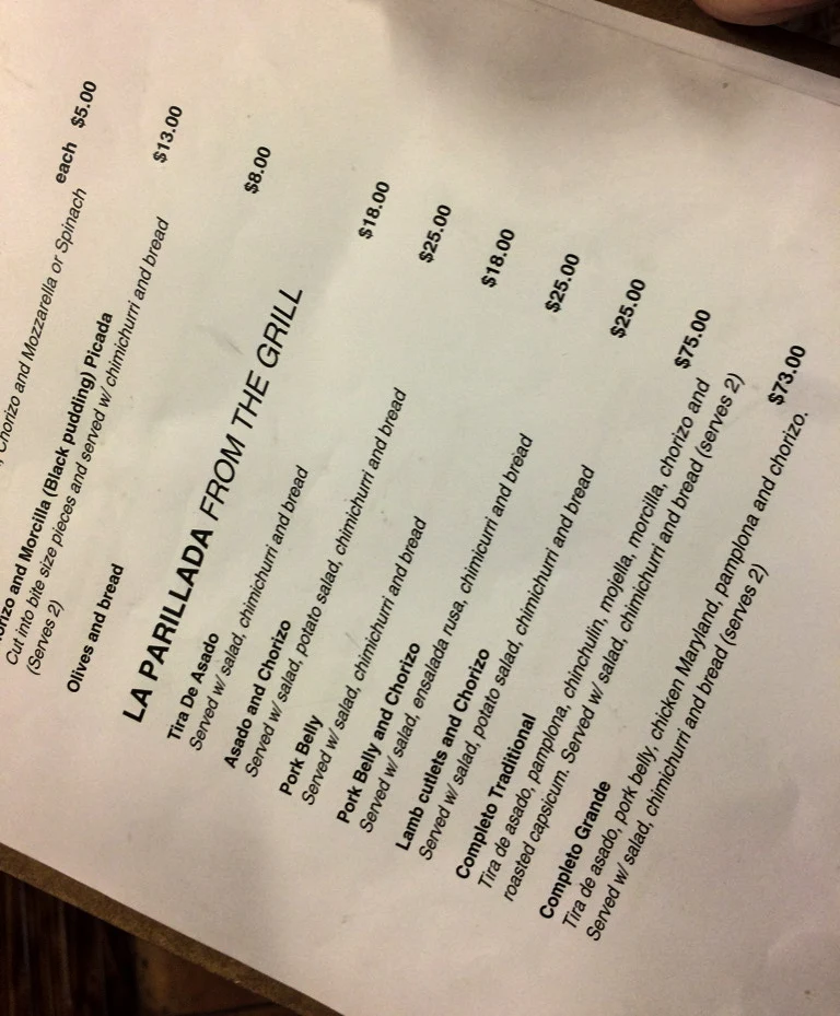 Menu, Mr Chorizo & Parrillada