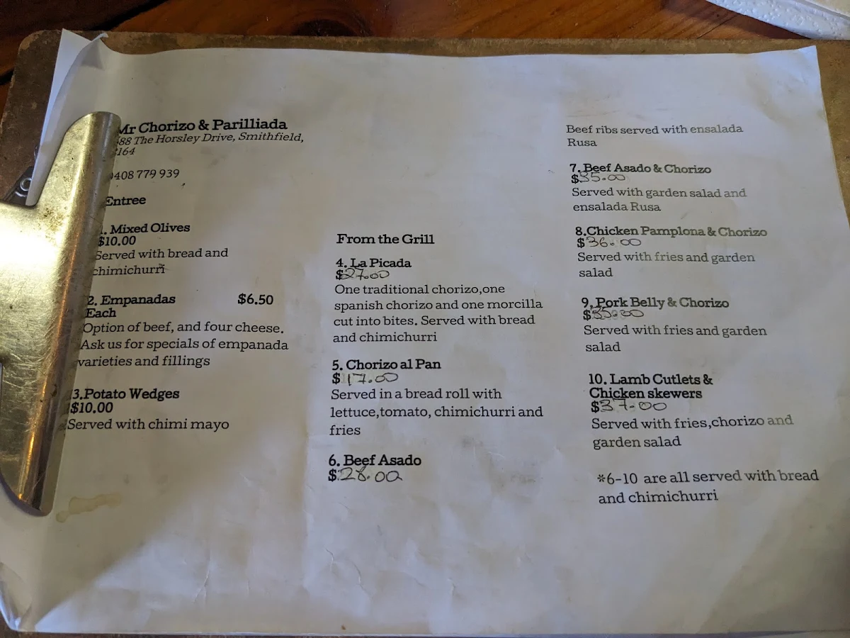 Menu, Mr Chorizo & Parrillada