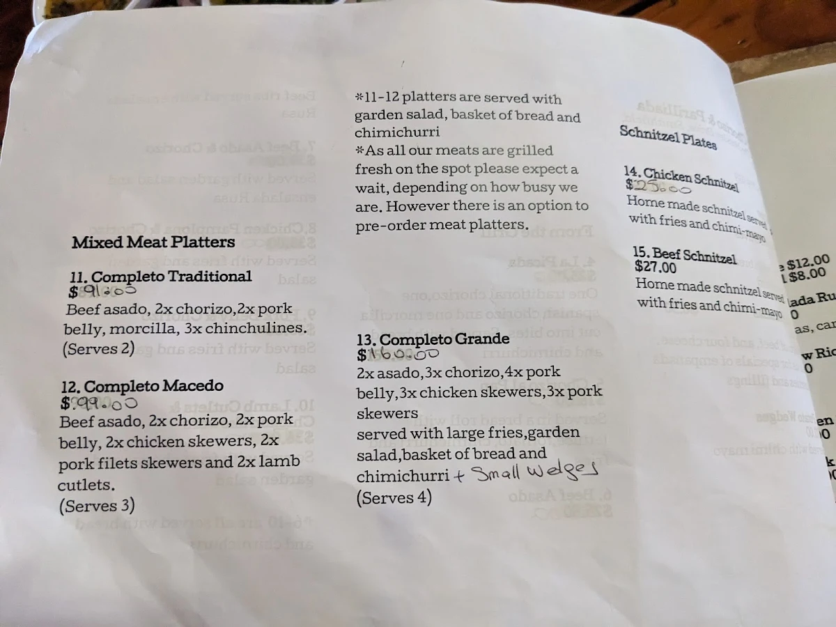 Menu, Mr Chorizo & Parrillada