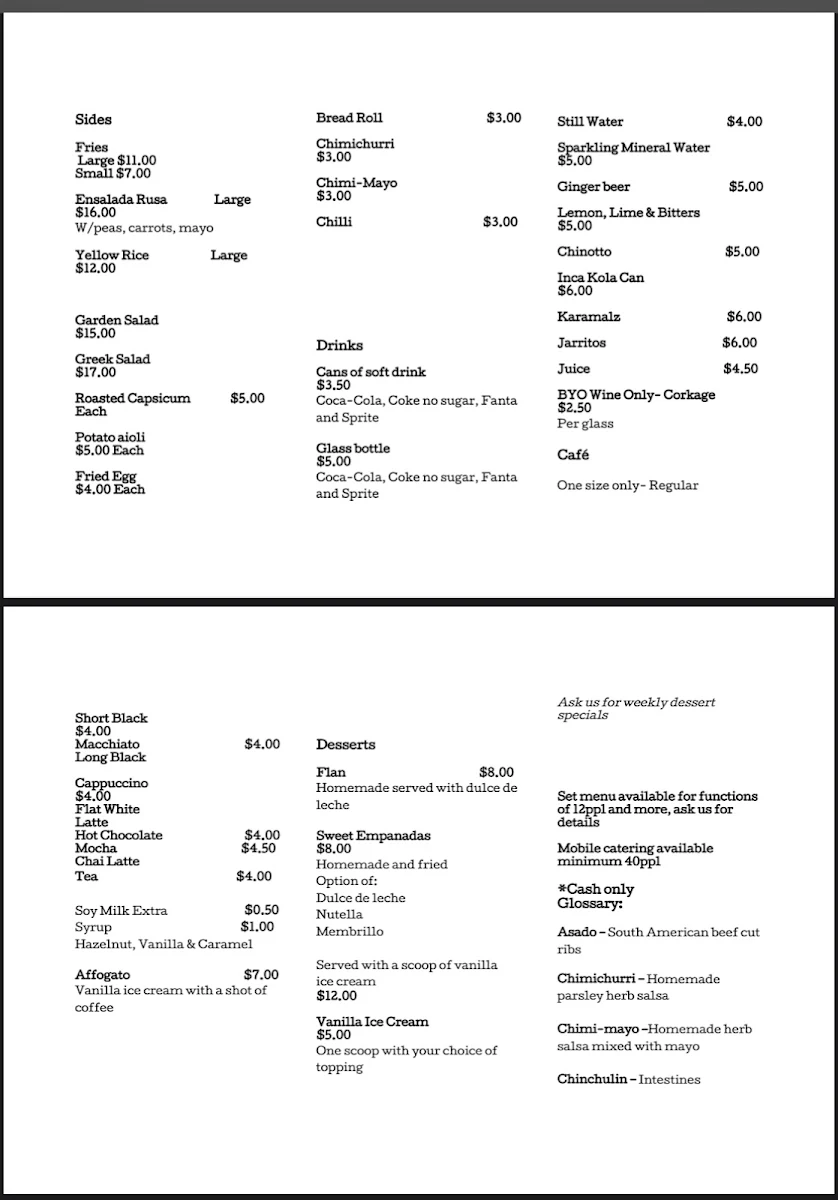 Menu, Mr Chorizo & Parrillada