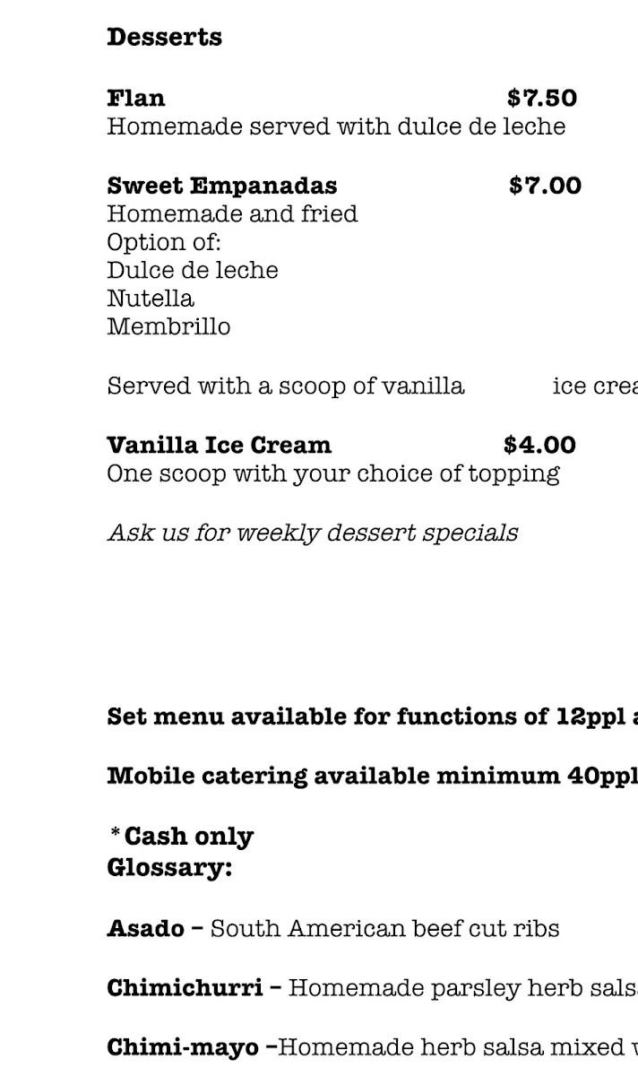 Menu, Mr Chorizo & Parrillada