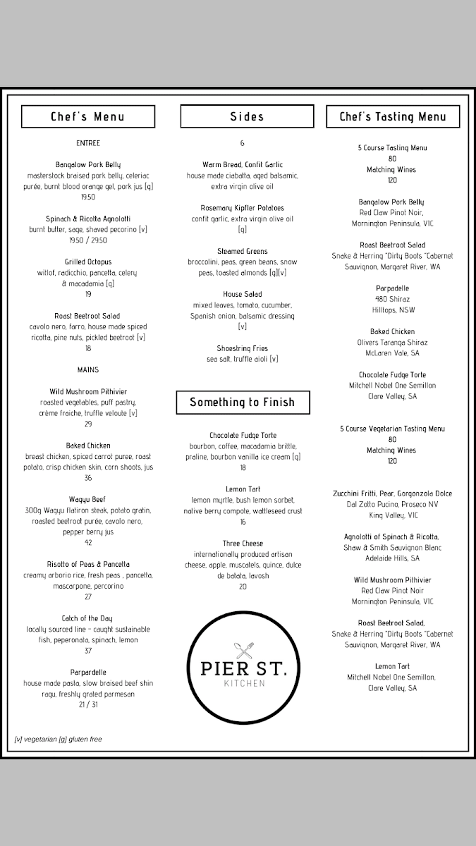 Menu, Pier St. Grill