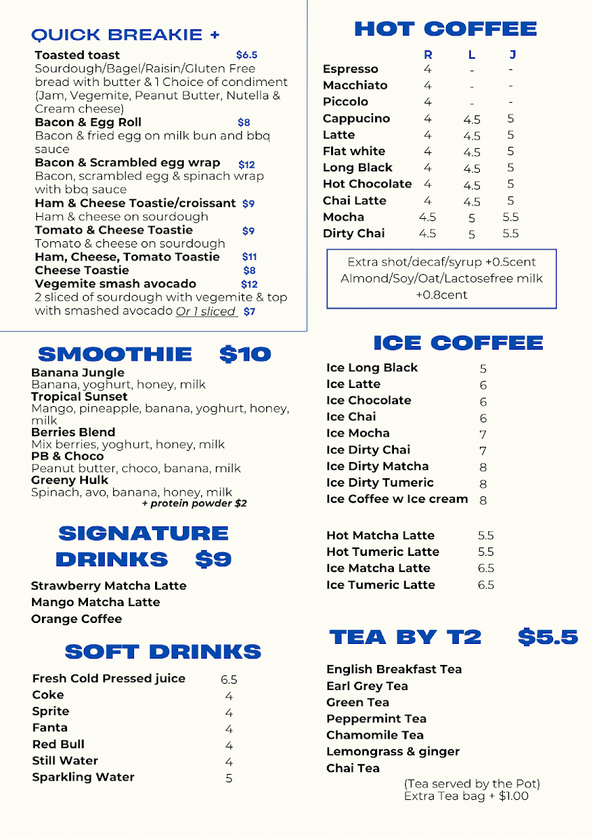 Menu, Yellow coffee