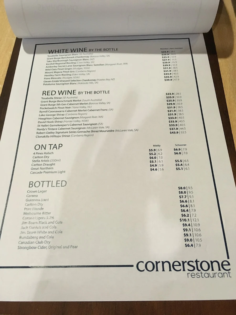 Menu, Cornerstone Brasserie