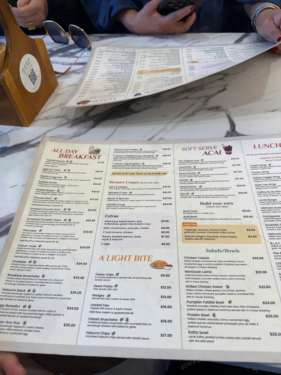 Menu, The T-Spoon Cafe Eastern Creek