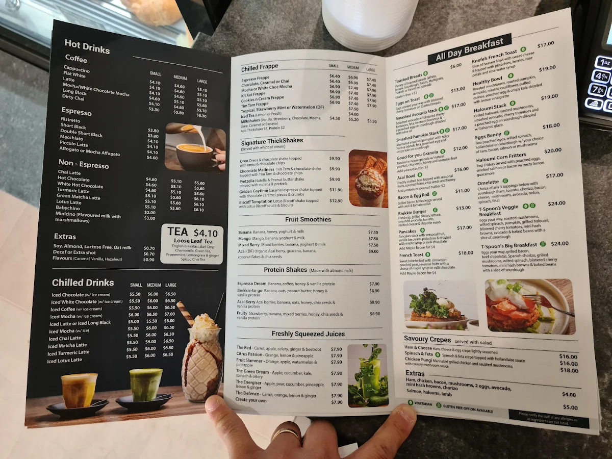 Menu, The T-Spoon Cafe Eastern Creek