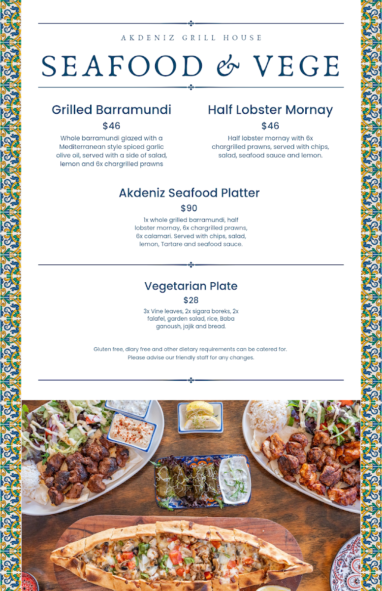 Menu, Akdeniz Grill House