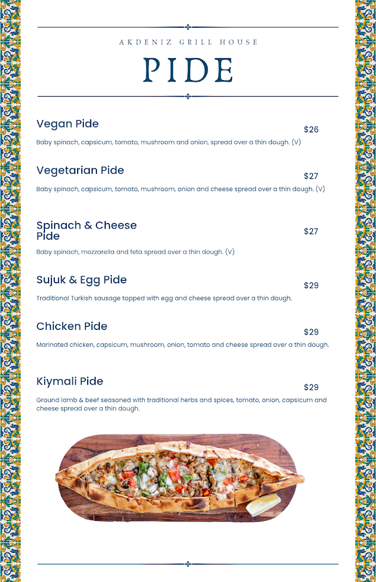 Menu, Akdeniz Grill House