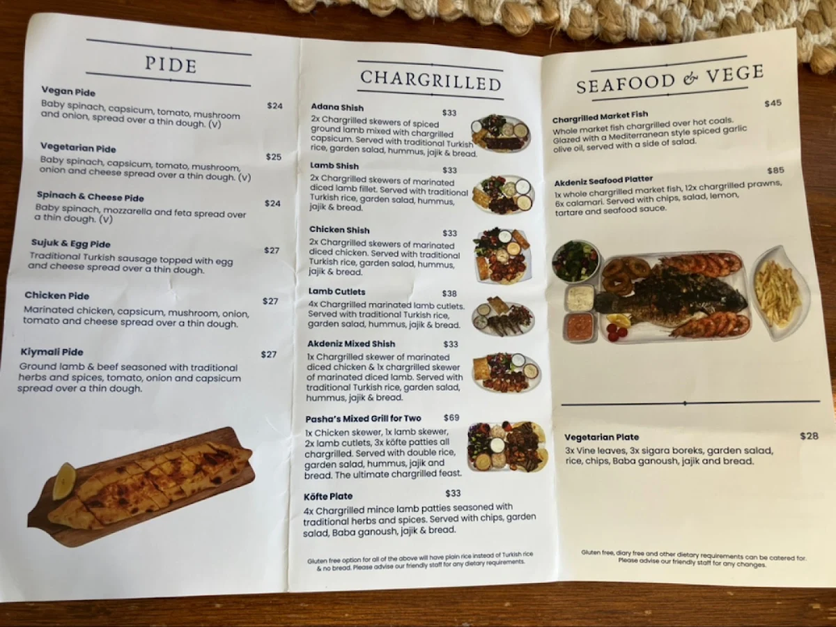 Menu, Akdeniz Grill House