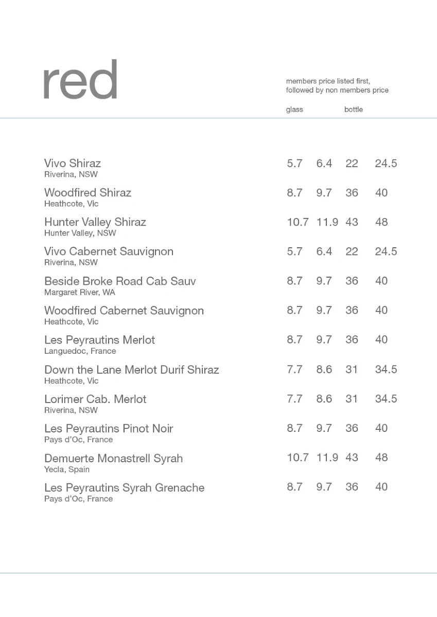 Menu, Aqua Restaurant