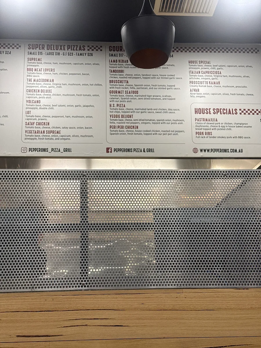 Menu, Pepperonis Pizza and Grill