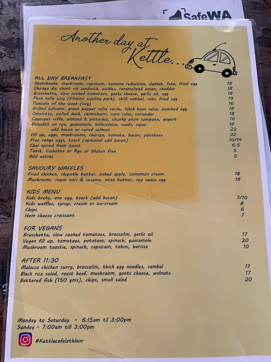 Menu, Kettle Cafe