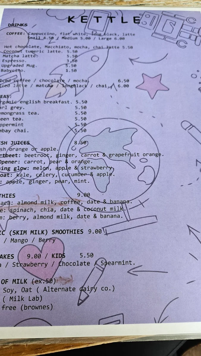 Menu, Kettle Cafe