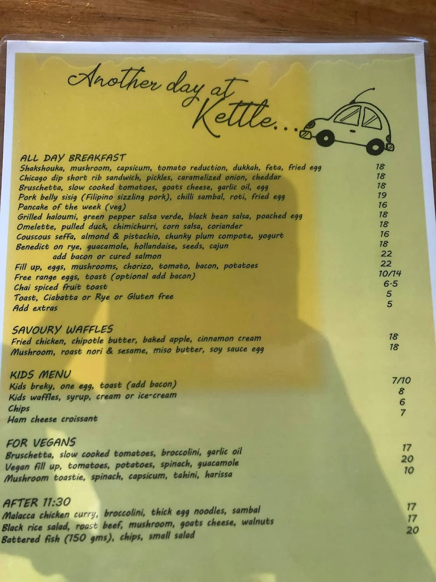 Menu, Kettle Cafe