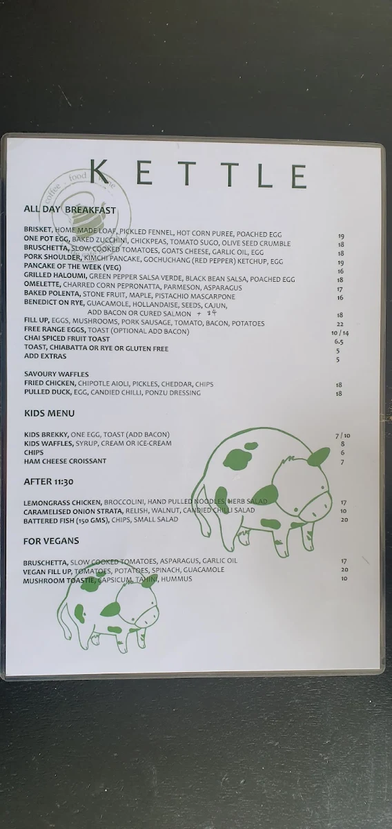 Menu, Kettle Cafe