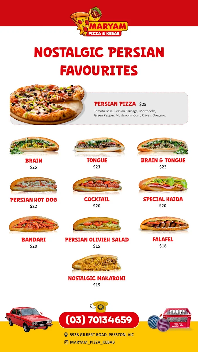 Menu, Maryam Pizza & Kebab