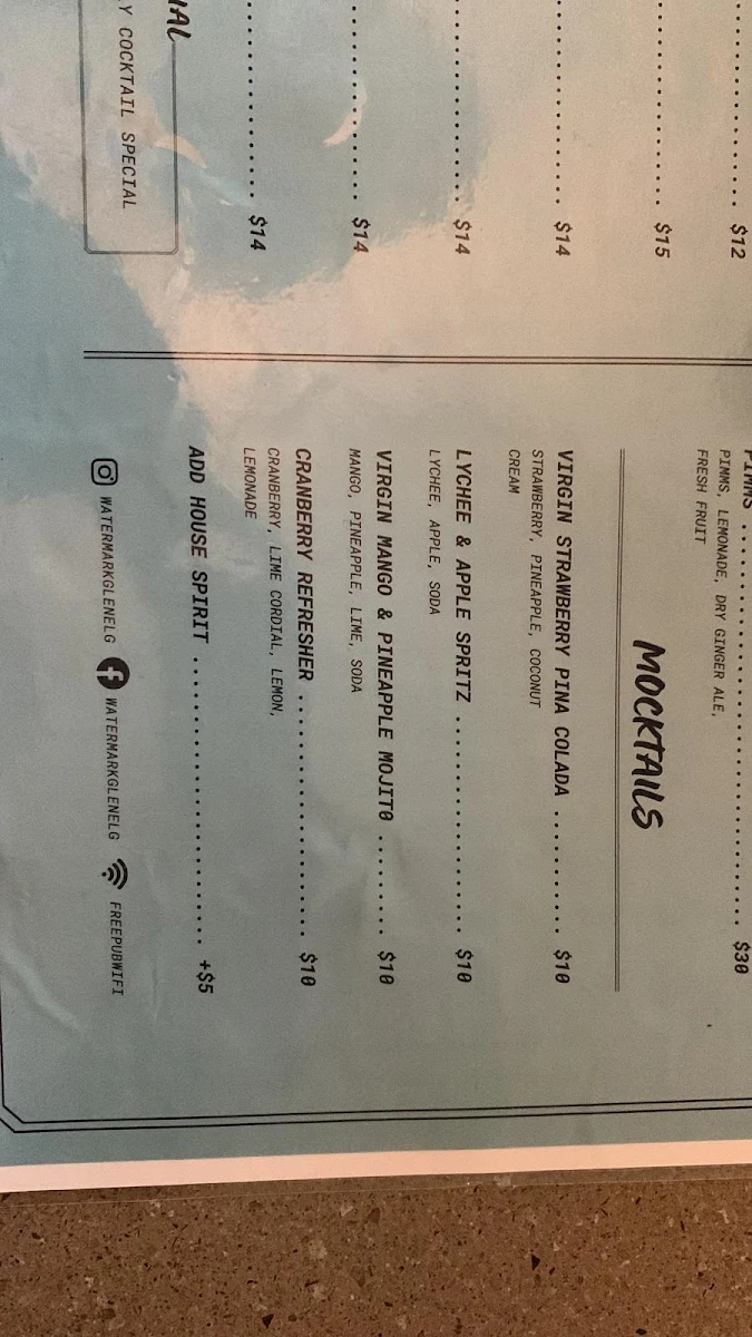 Menu, The Grand Bar