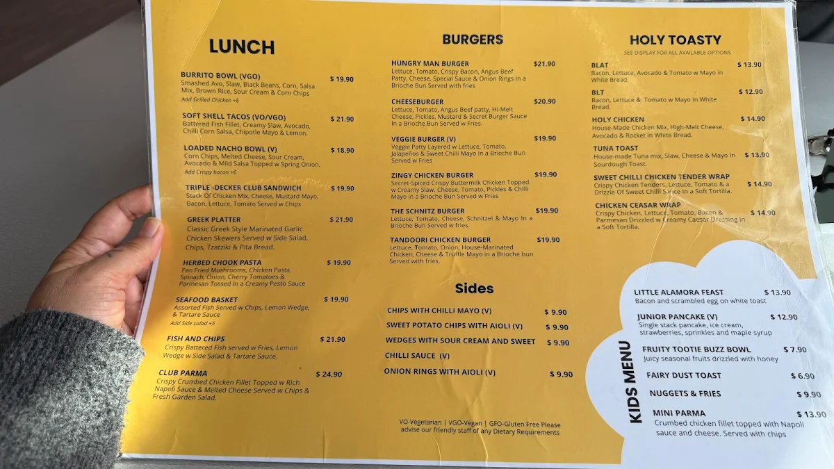 Menu, Cafe Alamora