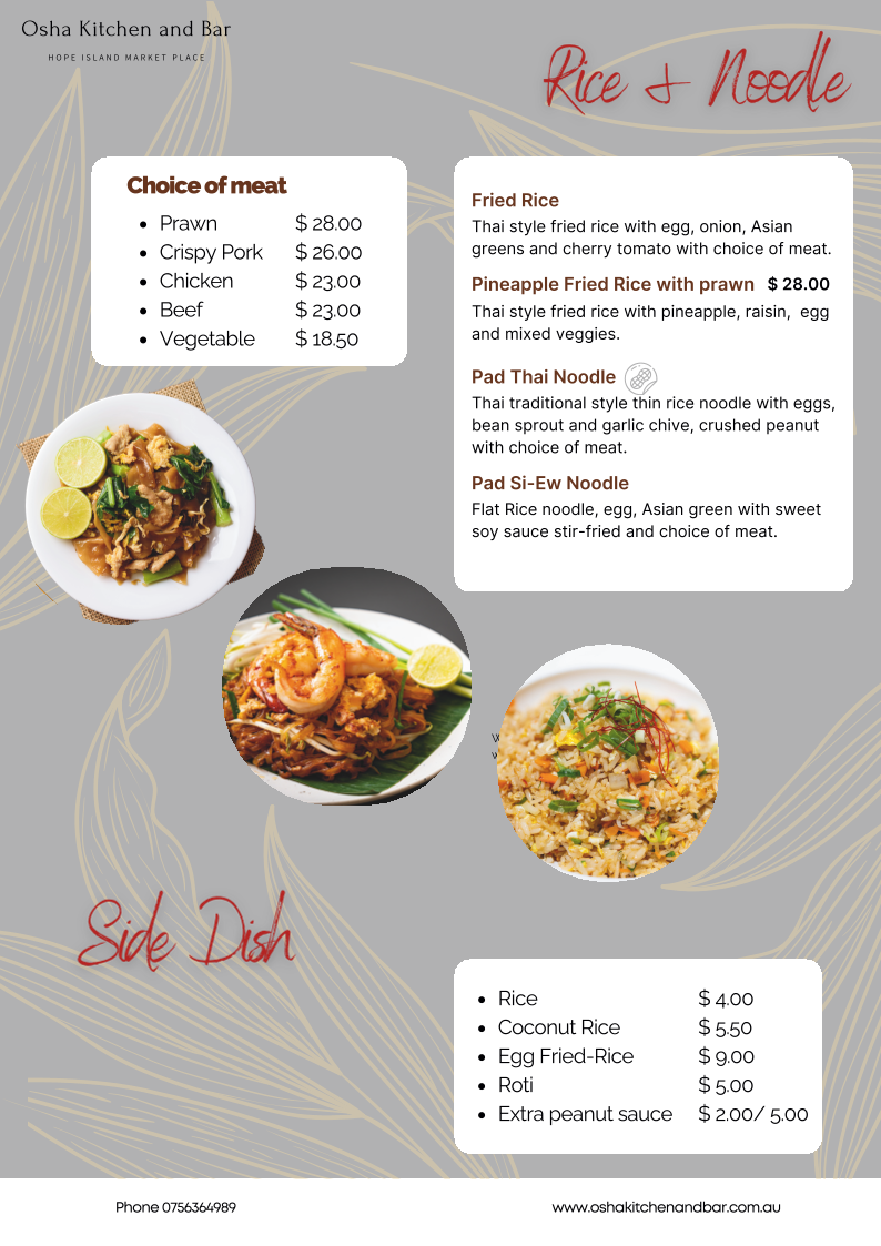 Menu, Osha Kitchen & Bar