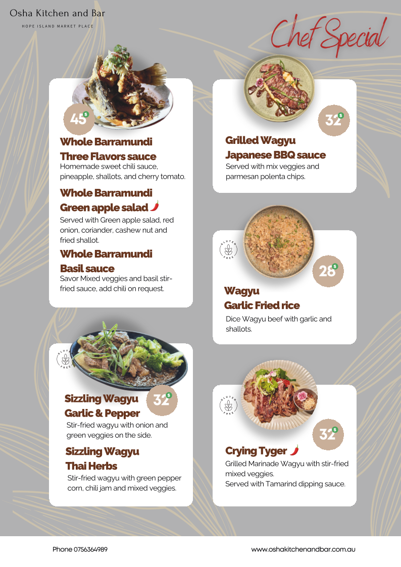 Menu, Osha Kitchen & Bar