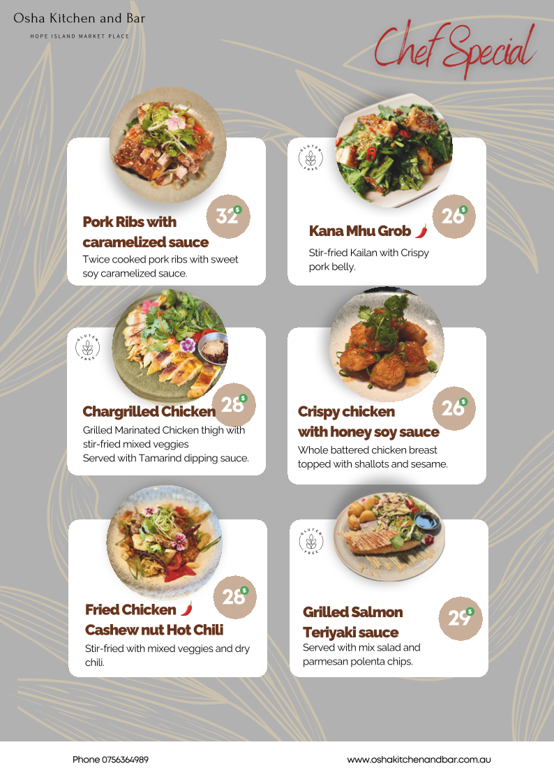Menu, Osha Kitchen & Bar